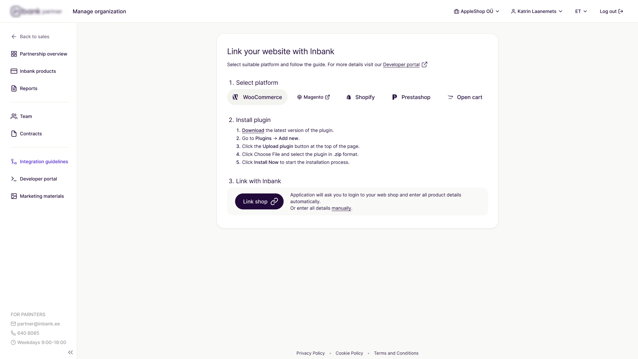 Online store setup in the Partner Portal